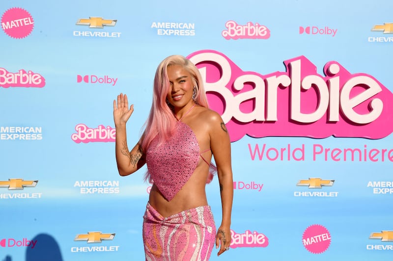 LOS ANGELES, CALIFORNIA - JULY 09: Karol G attends the World Premiere of "Barbie" at the Shrine Auditorium and Expo Hall on July 09, 2023 in Los Angeles, California. (Photo by Jon Kopaloff/Getty Images)